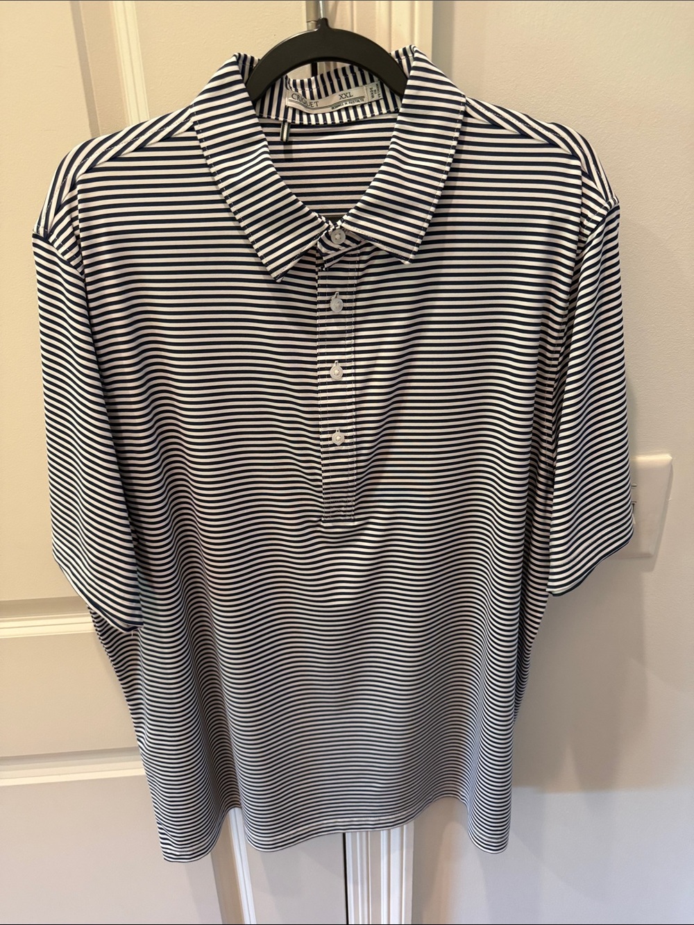 Criquet Navy and White Striped Polo